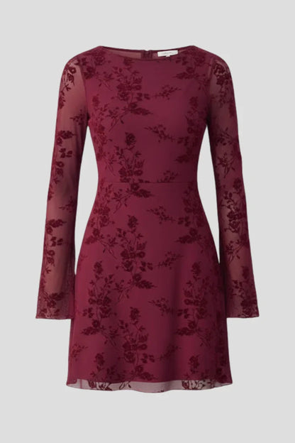 high waist, long-sleeve textured pattern, polyester, for party – Fitted women's dress