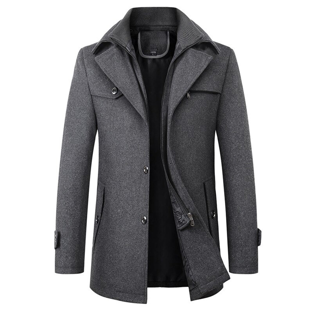 Men's Warm Coat - Tailored Mid Thigh, Wool Blend, Commuting