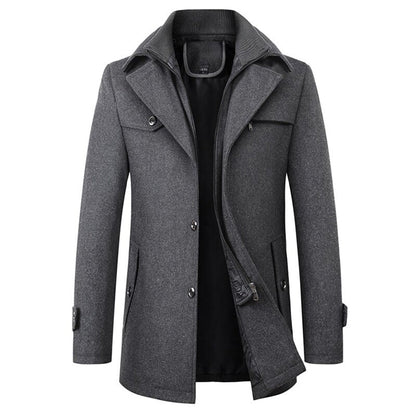 Men's Warm Coat - Tailored Mid Thigh, Wool Blend, Commuting