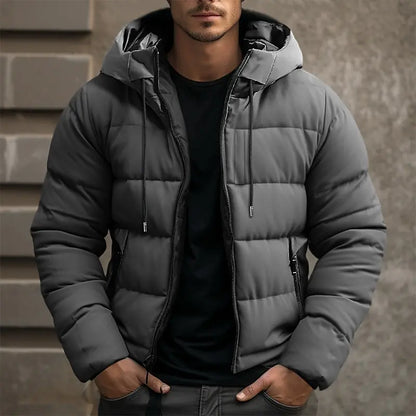 Men's Warm Puffer Jacket - Hooded, Insulated, Commuter