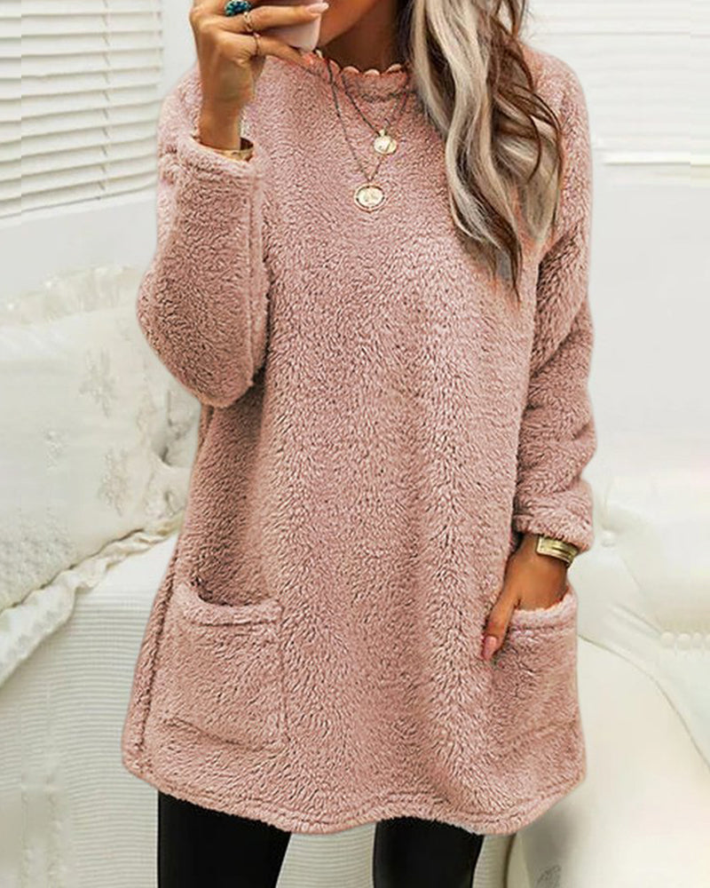 Plush Cozy Women’s Tunic Pullover - Oversized Sherpa, Winter