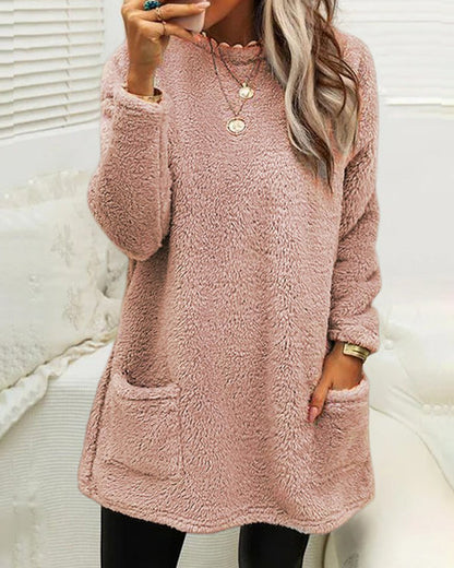 Plush Cozy Women’s Tunic Pullover - Oversized Sherpa, Winter