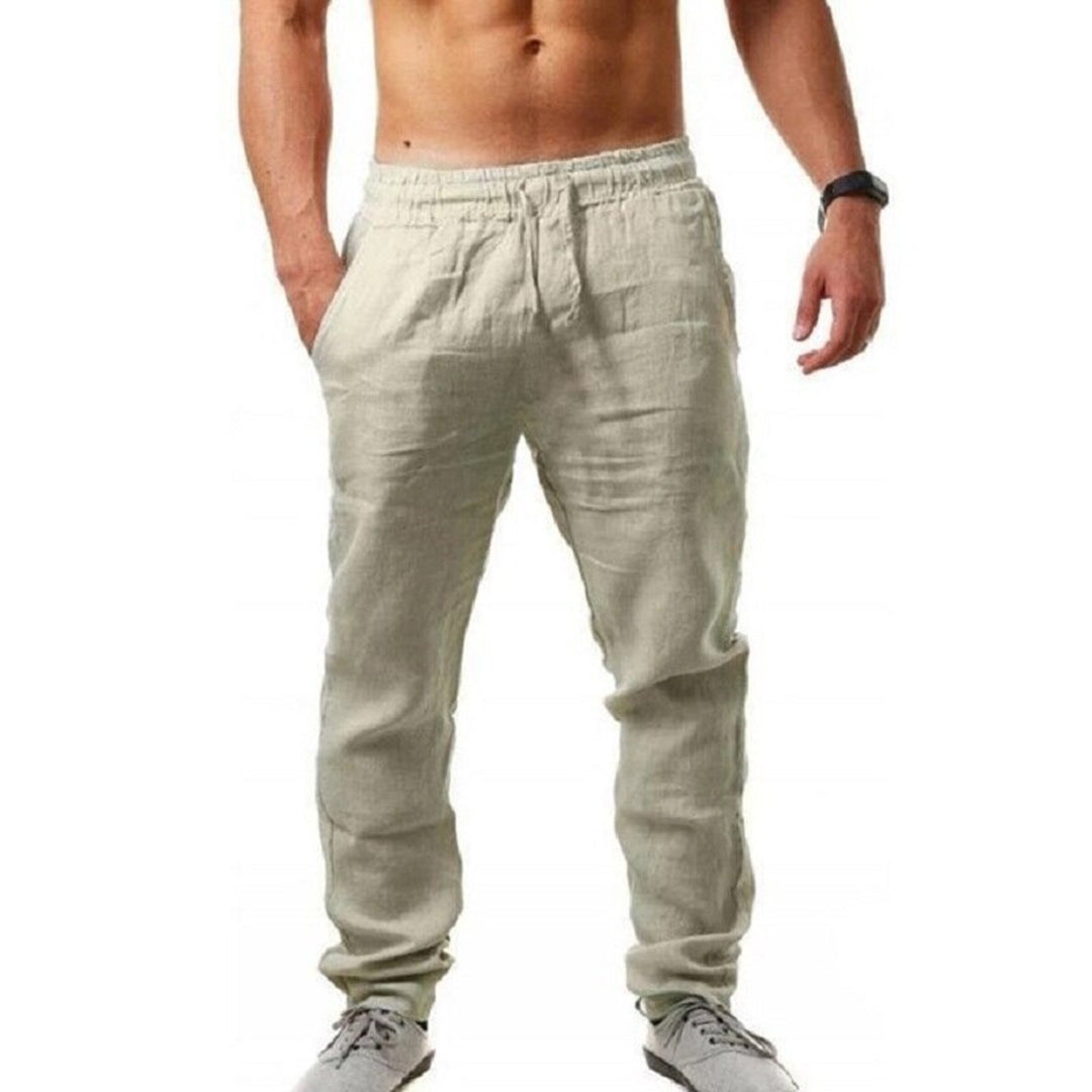 Men's Linen Summer Pants, Lightweight Breathable Casual Trousers for Warm Weather, Relaxed Fit in Neutral Shades-4
