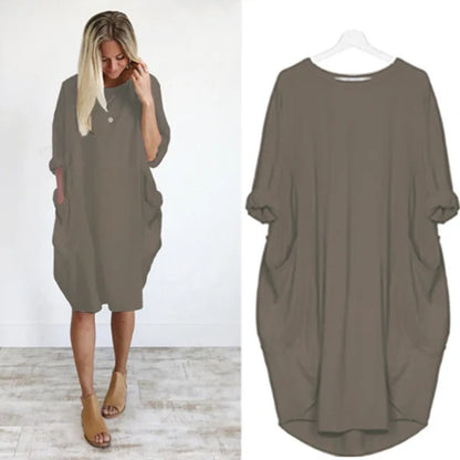 Plus Size Women's Dress with Pockets, Oversize Relaxed Fit, Soft Lightweight Fabric, Sizes S-5XL-6