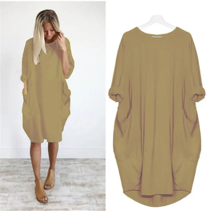 Plus Size Women's Dress with Pockets, Oversize Relaxed Fit, Soft Lightweight Fabric, Sizes S-5XL-5