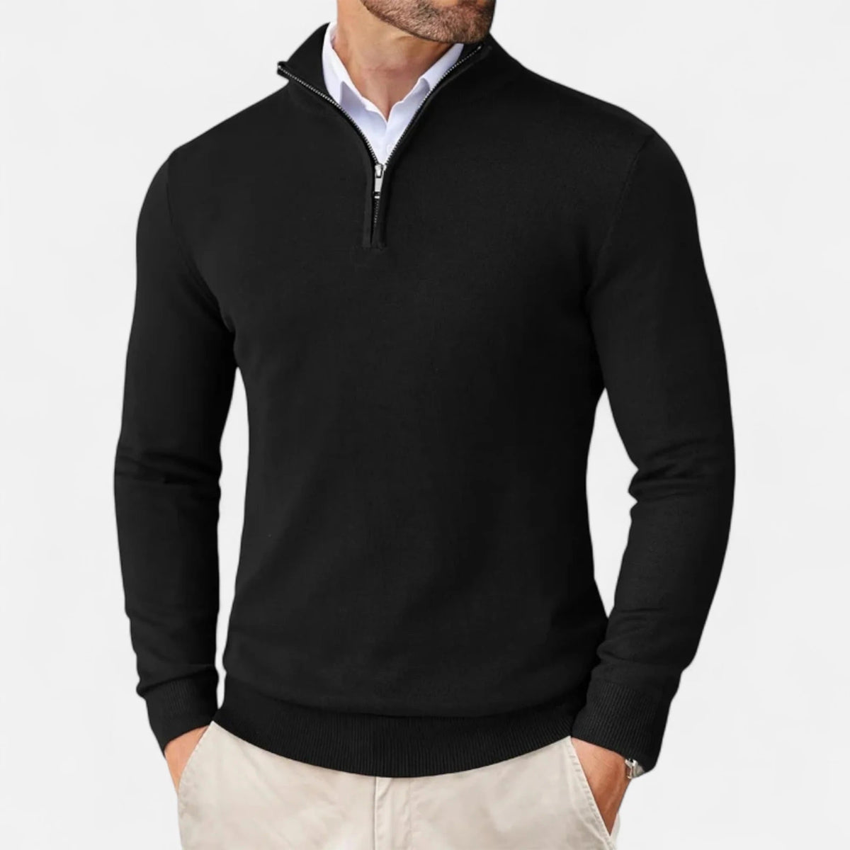 Light Timeless Men’s Knit Sweater - Zip Collar, Cotton