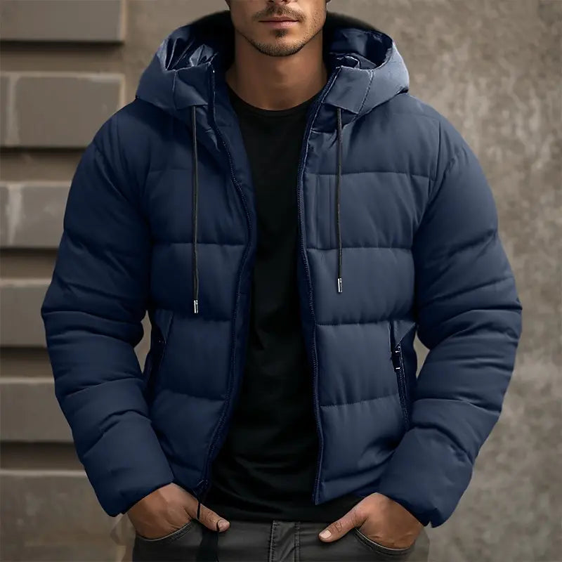 Men's Warm Puffer Jacket - Hooded, Insulated, Commuter