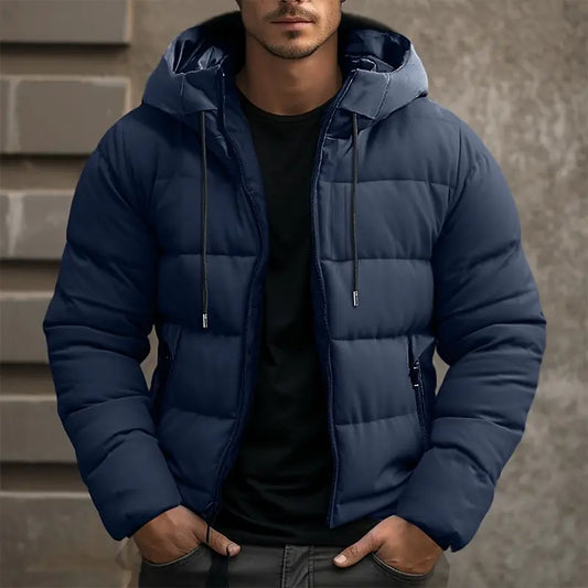 Men's Warm Puffer Jacket - Hooded, Insulated, Commuter