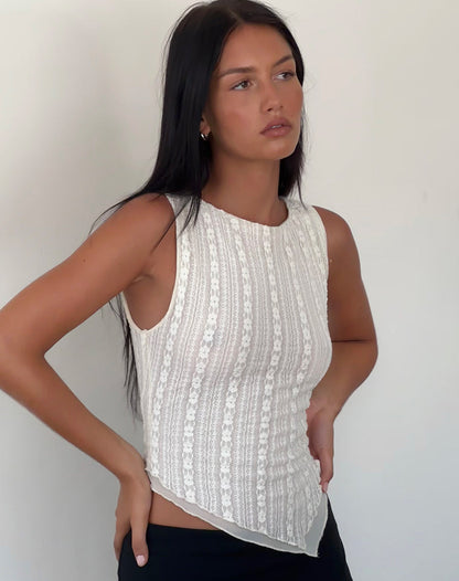 Elegant Women's Sleeveless Lace Blouse with Asymmetrical Hem and Layered Design for Casual and Formal Wear-1