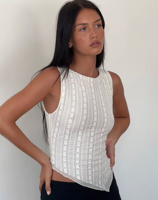 Elegant Women's Sleeveless Lace Blouse with Asymmetrical Hem and Layered Design for Casual and Formal Wear-1
