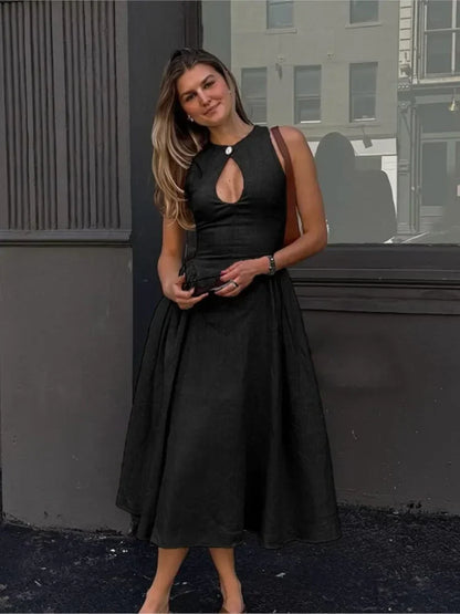 Elegant A-Line Sleeveless Women's Dress with Hollow Out Design for Summer and Formal Occasions 2