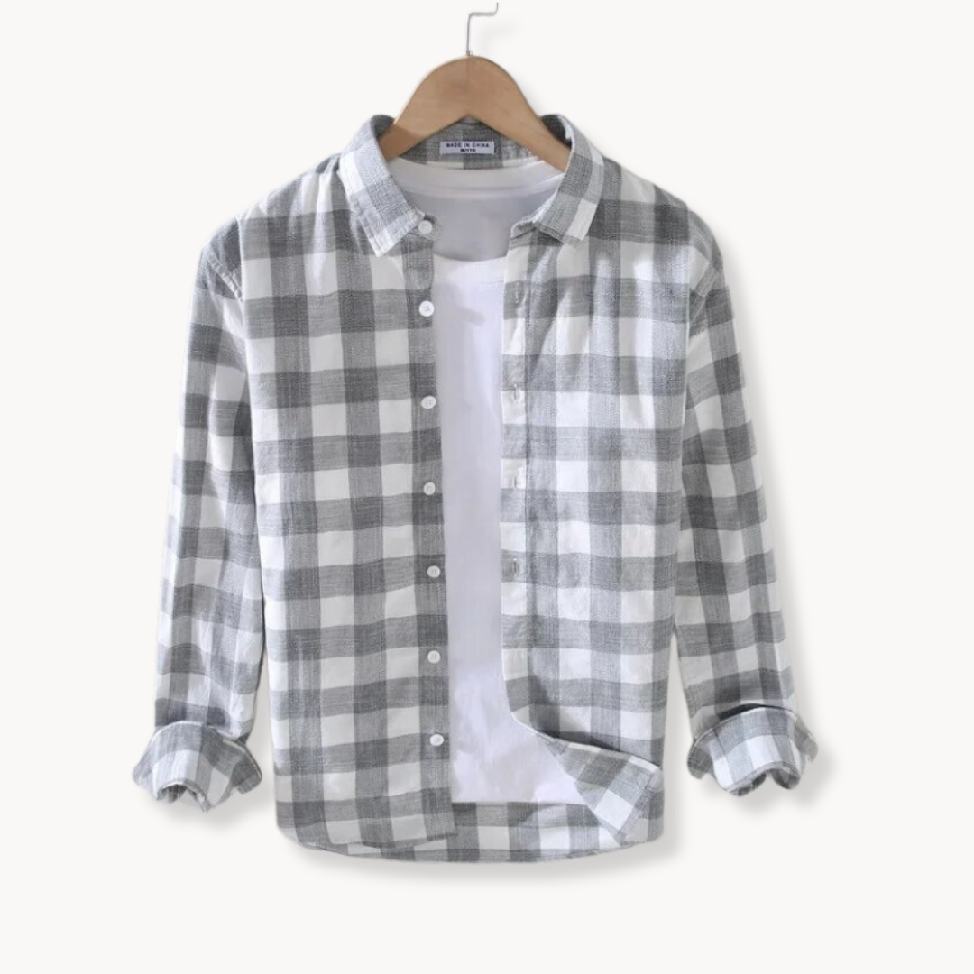 Men's Long Sleeve Checkered Shirt in 100% Cotton, Versatile Button Closure, Classic Style, Available in Various Sizes-2