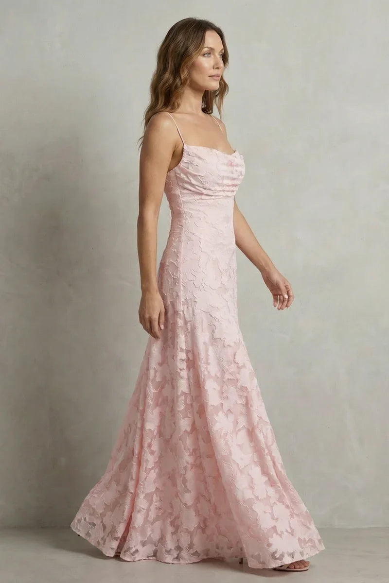 Plush women's dress - backless lace-up, lace-overlay chiffon, for formal occasions