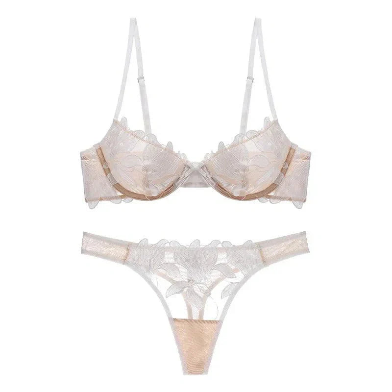 Variant image for Florisse Mesh Lingerie Set with Floral Embroidery, Underwire Bra and Matching Thong, Sheer Black or Beige Sexy Lingerie Sets-5