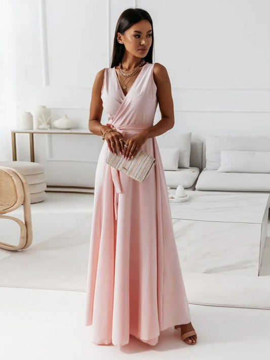 Elegant V-Neck Women's Dress, Flattering Knee-Length Cocktail Dress for Formal and Casual Occasions, Breathable Fabric-1