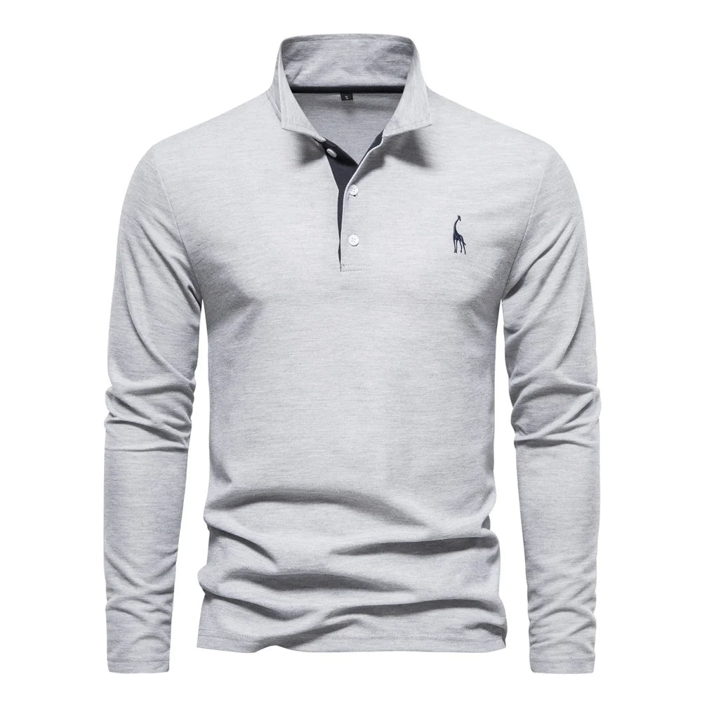 Plush Timeless Mens Long Sleeve Polo - Collared Cotton Casual
