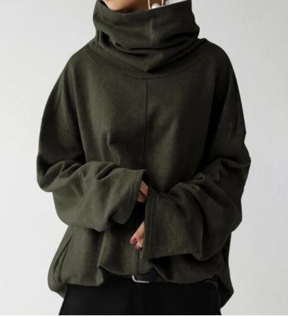 Women Oversized Turtleneck Sweatshirt - Funnel Neck, Cotton