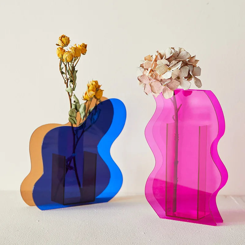 Acrylic Vase M Size Patterned Tabletop Vase Fall 2025 Rainbow Sunlight Reflection Desktop Household Decor Gift