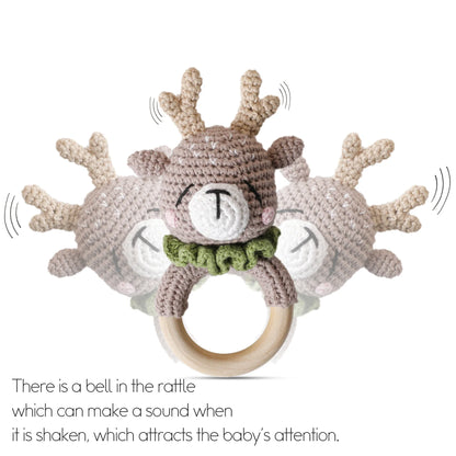 Crochet Wooden Animal Teether Rattle Newborn Sensory Toys