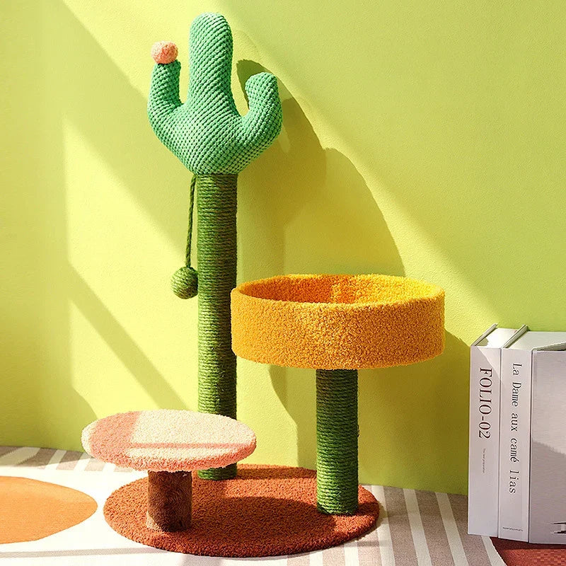 Tree Cat Cactus Style Sisal Tower Three Tier Scratching Post Cat Condo Fall 2025 Cozy Perches Gift