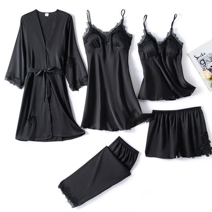 Silk Pajamas Set for Women, Adjustable Straps, Elegant Lace Design, Soft and Comfortable Sleepwear, Breathable Satin Fabric-2