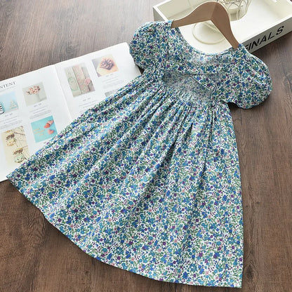 Floral Butterfly Print, Knee-Length, Sleeveless, Sash Waist, Casual Wear – Light and Flattering Girls' Dress