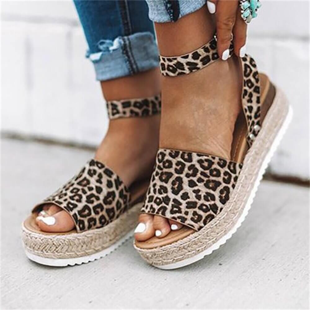 Women's Faux Suede Platform Sandals with Adjustable Ankle Straps, Open Toe, 2 Espadrille Height-5