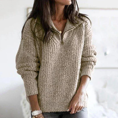 Plush Women's Half Zip Pullover - Relaxed Knit For Autumn