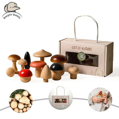 Wooden Toys Montessori Mushroom Blocks Kit Kids Educational Grasping Matching Toy Back To School 2025 Eco Friendly