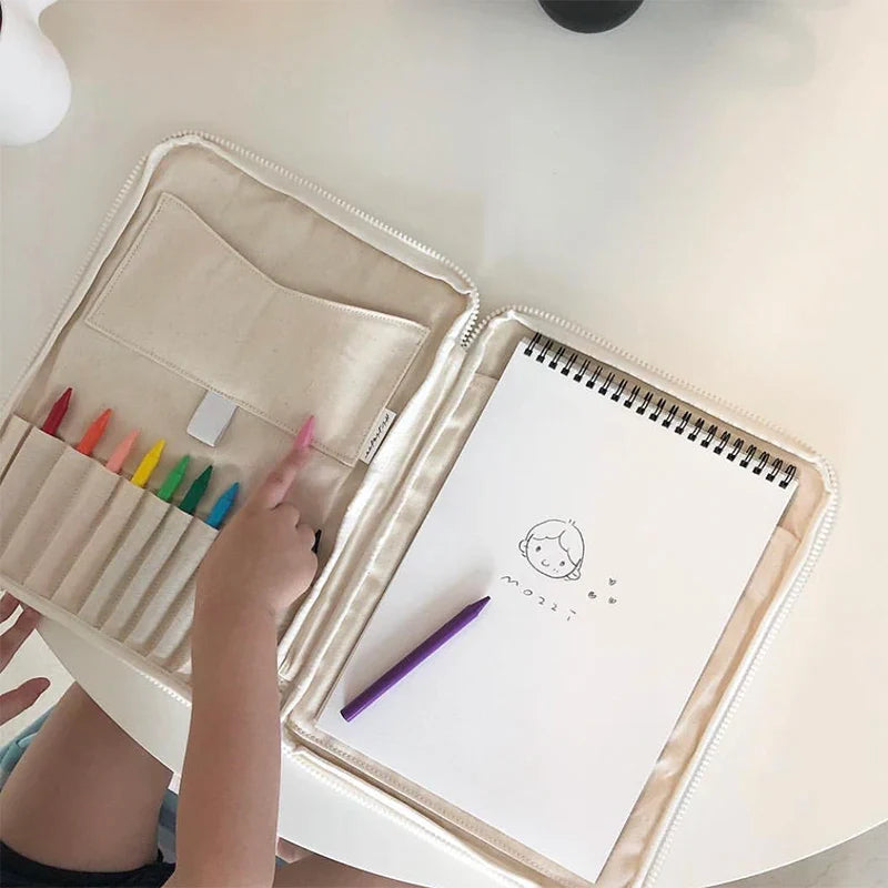 Pencil Case Canvas Kids Stationery Organizer Bag Desk Crayon Holder Back To School 2025 Travel-Friendly Tidy Workspace