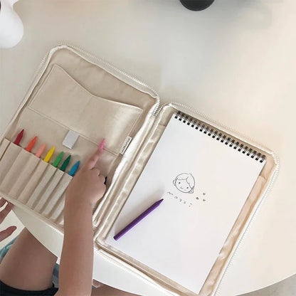 Pencil Case Canvas Kids Stationery Organizer Bag Desk Crayon Holder Back To School 2025 Travel-Friendly Tidy Workspace