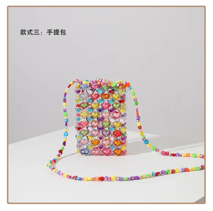 Bag Beaded Heart Bead Mini Shoulder Bag Handwoven Jelly Colorful Purse Summer 2025 Trendy Gift Accessory