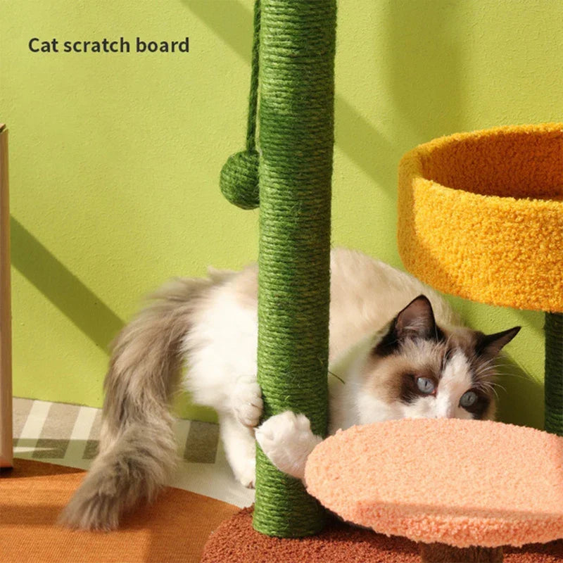 Tree Cat Cactus Style Sisal Tower Three Tier Scratching Post Cat Condo Fall 2025 Cozy Perches Gift