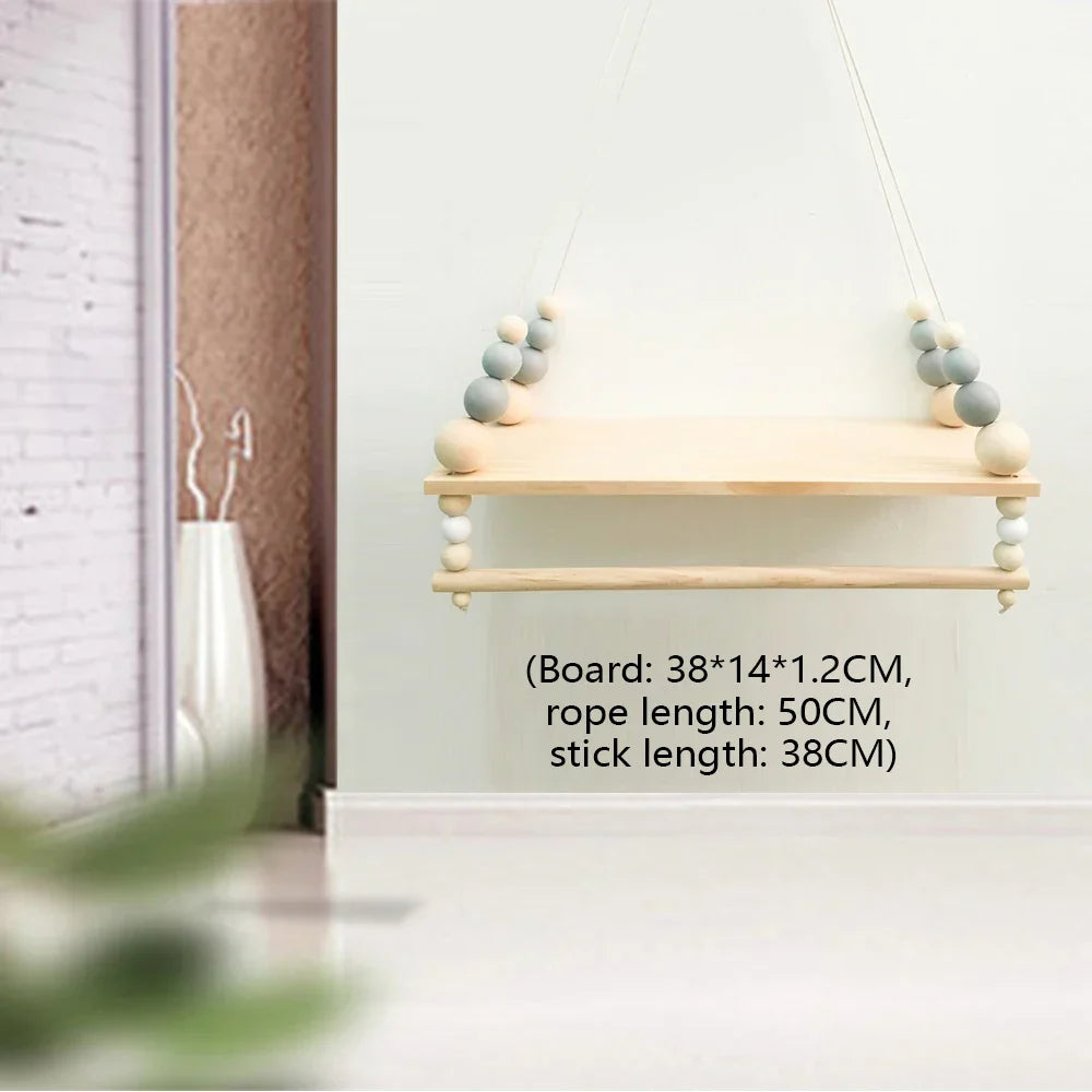 Wooden Wall Shelf With Clothes Rack Scandinavian Hanging Shelf Kids Room Fall 2025 Rope Storage Organizer