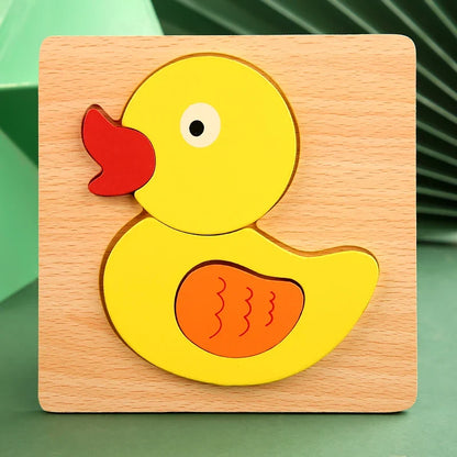 Quality High 3D Wooden Cartoon Animal Puzzle for Kids