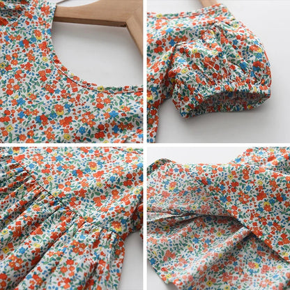 Floral Butterfly Print, Knee-Length, Sleeveless, Sash Waist, Casual Wear – Light and Flattering Girls' Dress