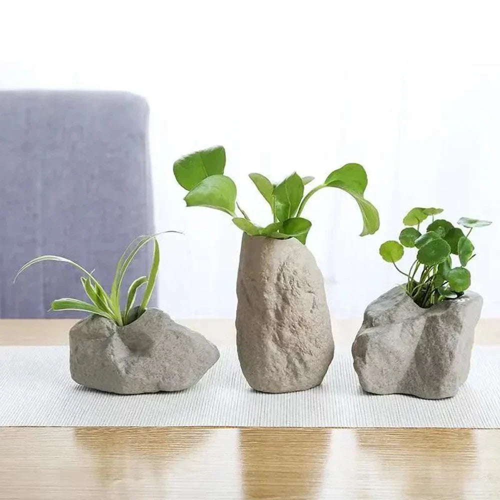 Ceramic Vase Stone Texture Tabletop Sculpture Vase Household Decor Fall 2025 Wedding Centerpiece Rustic Gift