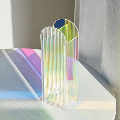 Acrylic Vase M Size Patterned Tabletop Vase Fall 2025 Rainbow Sunlight Reflection Desktop Household Decor Gift