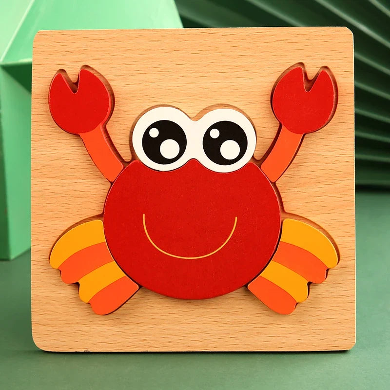 Quality High 3D Wooden Cartoon Animal Puzzle for Kids