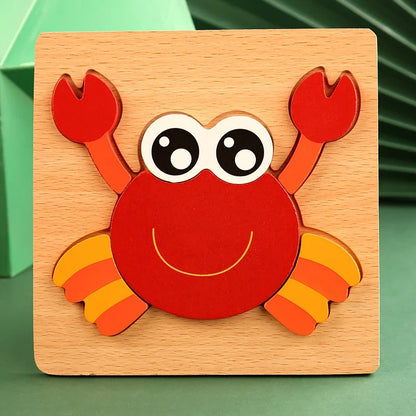 Quality High 3D Wooden Cartoon Animal Puzzle for Kids