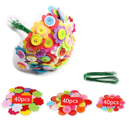 & Button Felt Flower Bouquet Craft Kit - DIY Vase Art Project for Kids, Creative Activity Gift for Boys & Girls