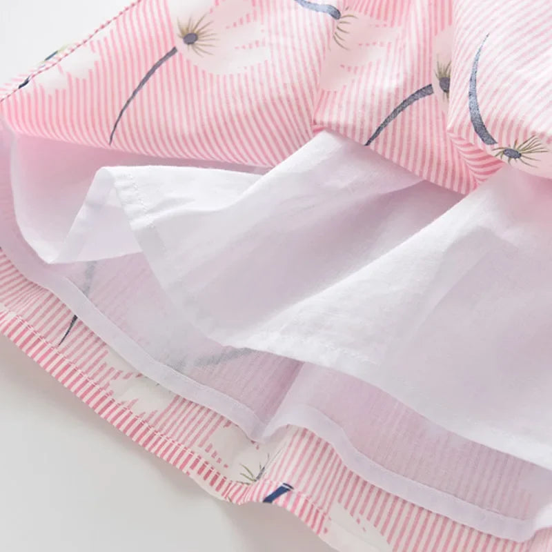 Floral Butterfly Print, Knee-Length, Sleeveless, Sash Waist, Casual Wear – Light and Flattering Girls' Dress