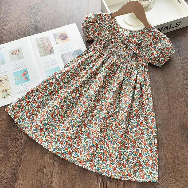 Floral Butterfly Print, Knee-Length, Sleeveless, Sash Waist, Casual Wear – Light and Flattering Girls' Dress