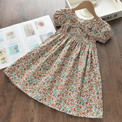 Floral Butterfly Print, Knee-Length, Sleeveless, Sash Waist, Casual Wear – Light and Flattering Girls' Dress