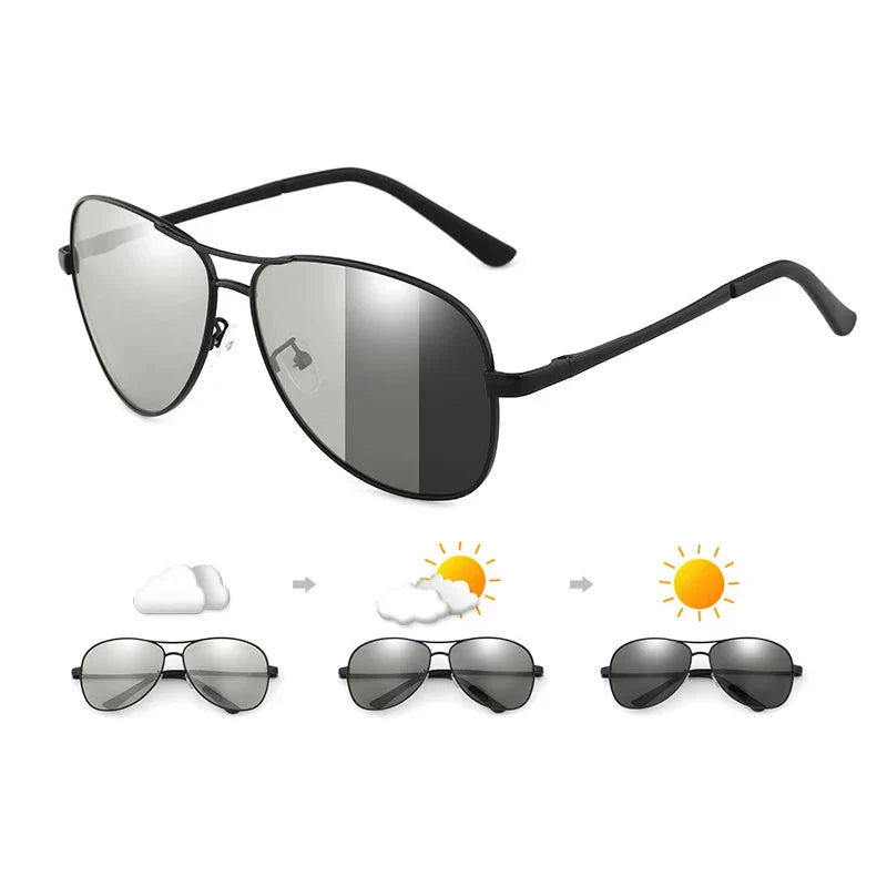 Timeless Pilot Photochromic Sunglasses for Men Women - Chameleon Polarized Driving Glasses