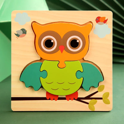 Quality High 3D Wooden Cartoon Animal Puzzle for Kids