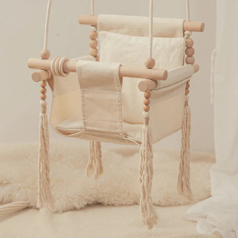 Swing Baby Canvas Seat Infant Hanging Swing 0-12 Months Wooden Rope Nursery Fall 2025 Safe Seat Belt