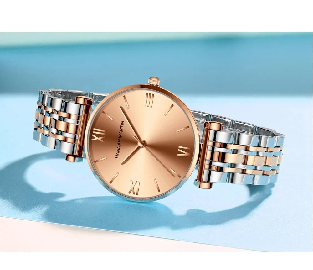 women's Timeless rose gold quartz wristwatch - stainless steel water-resistant minimalist round dial