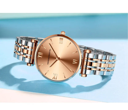 women's Timeless rose gold quartz wristwatch - stainless steel water-resistant minimalist round dial
