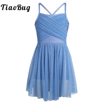 Light Girls' Dance Dress - Flowy, Glittery Mesh, Ballet & Gymnastics Costume